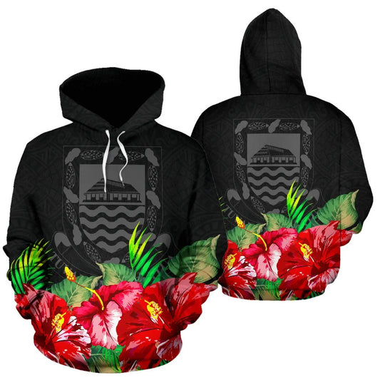 Tuvalu Polynesian Hoodie Black Hibiscus