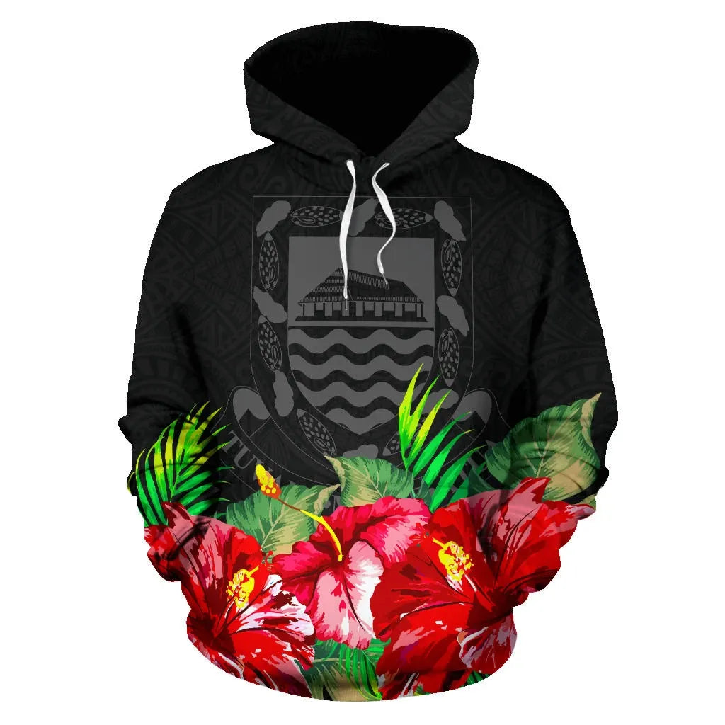 Tuvalu Polynesian Hoodie Black Hibiscus