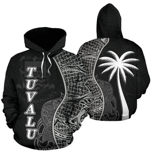 Tuvalu Polynesian Hoodie Coconut Tree Black