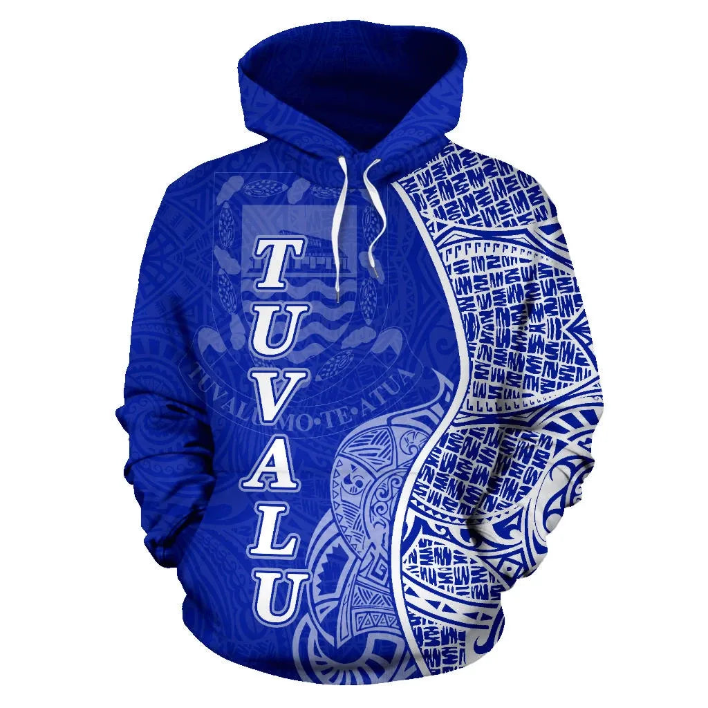 Tuvalu Polynesian Hoodie Coconut Tree Blue