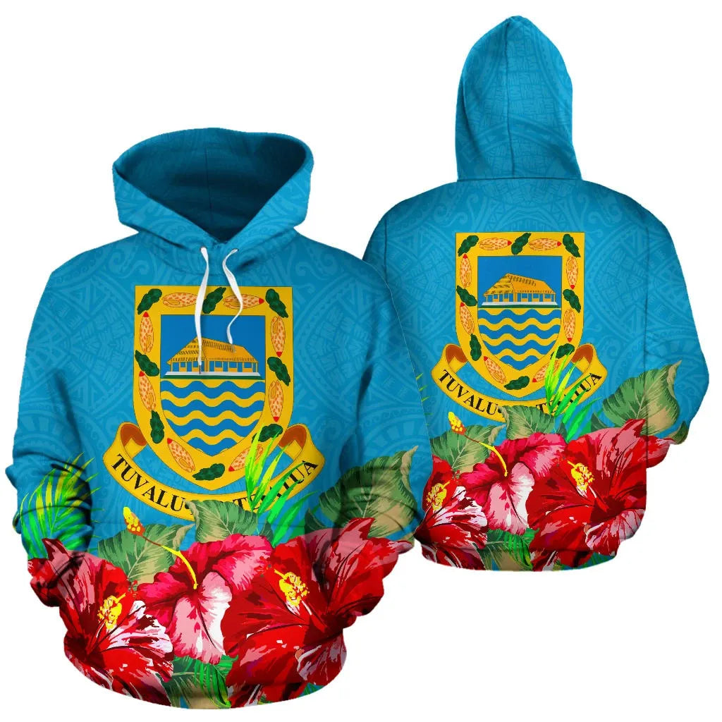 Tuvalu Polynesian Hoodie Flag Hibiscus