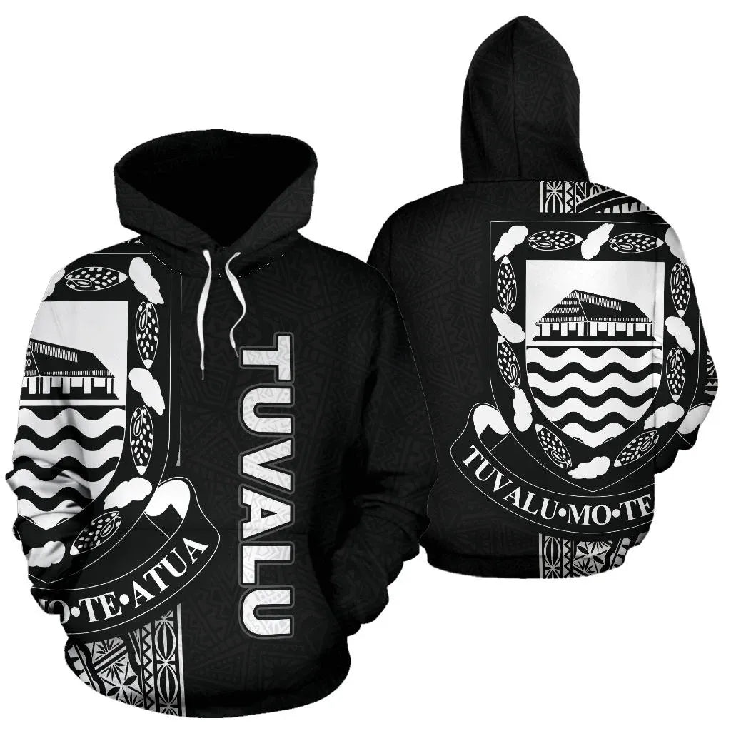 Tuvalu Polynesian Hoodie Line Black