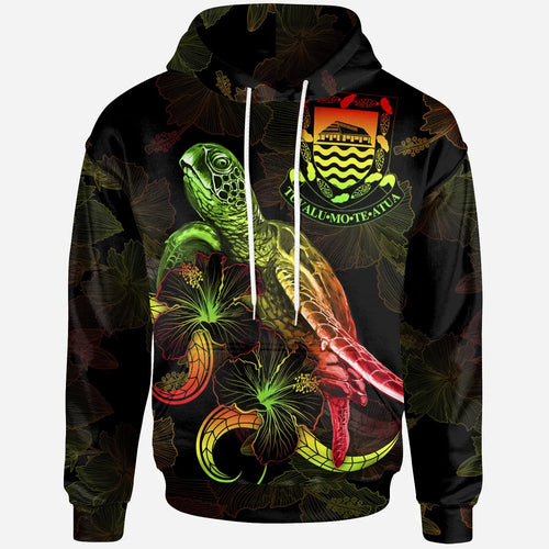 Tuvalu Polynesian Hoodie - Turtle With Blooming Hibiscus Reggae