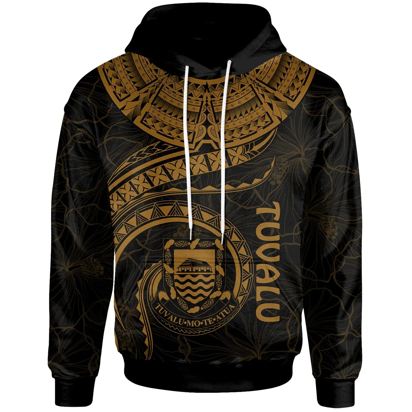 Tuvalu Polynesian Hoodie - Tuvalu Waves (Golden)