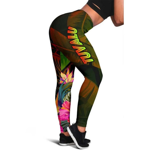 Tuvalu Polynesian Legging -  Hibiscus and Banana Leaves