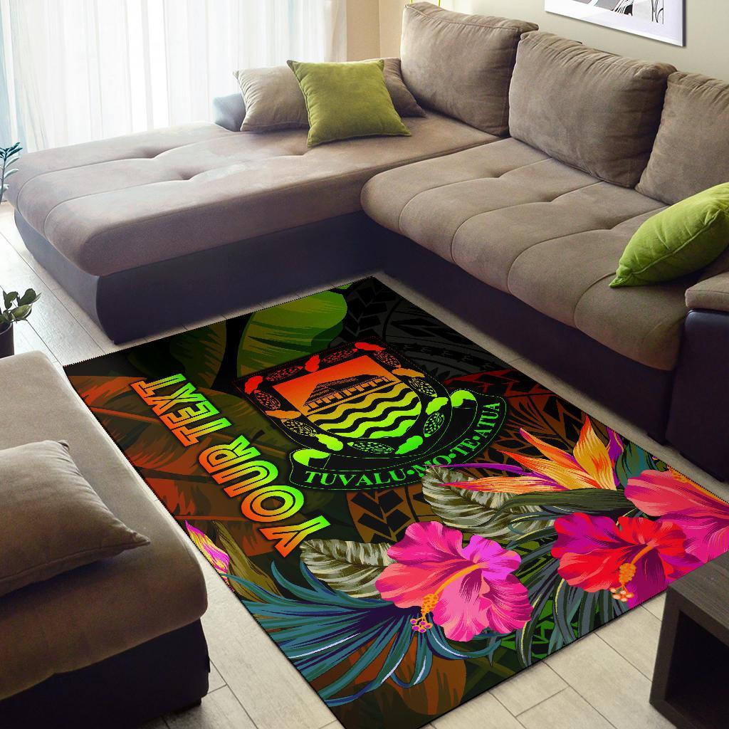 Tuvalu Polynesian Personalised Area Rug - Hibiscus and Banana Leaves
