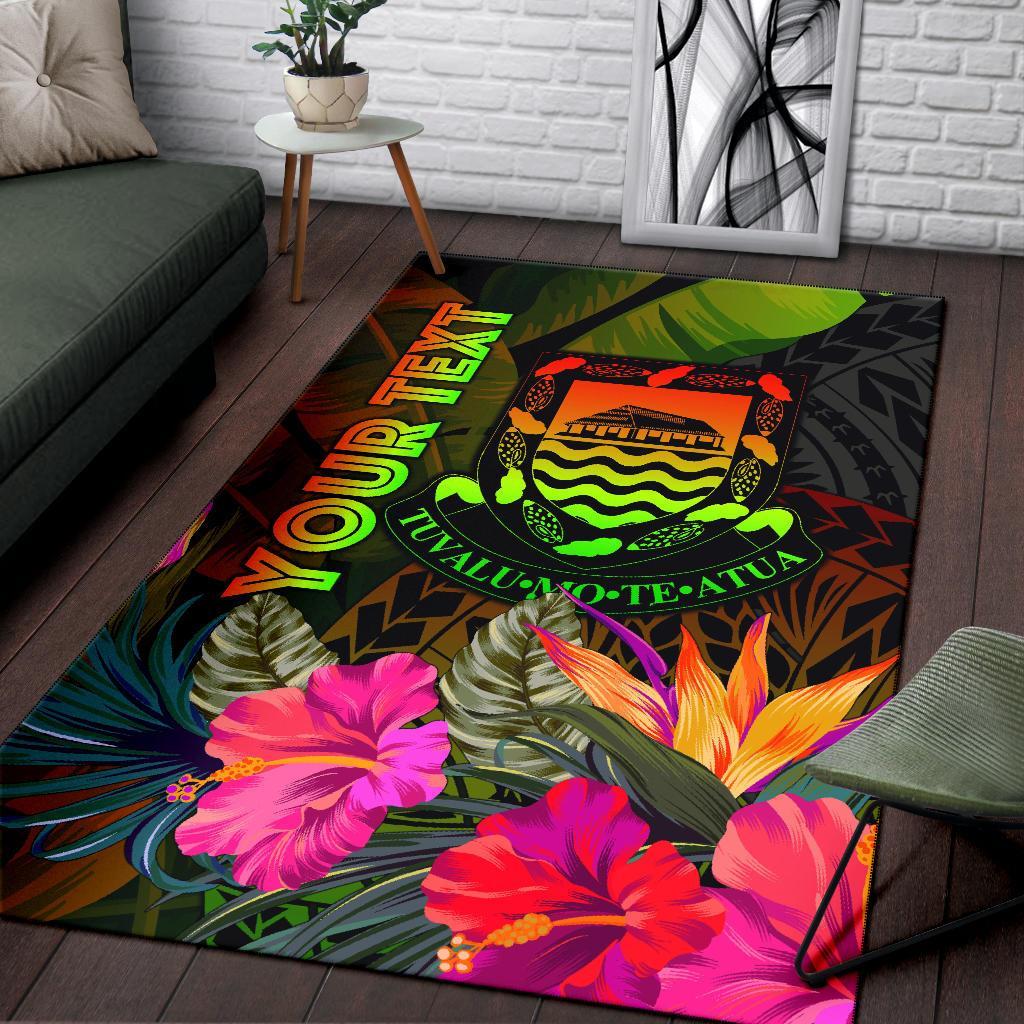 Tuvalu Polynesian Personalised Area Rug - Hibiscus and Banana Leaves