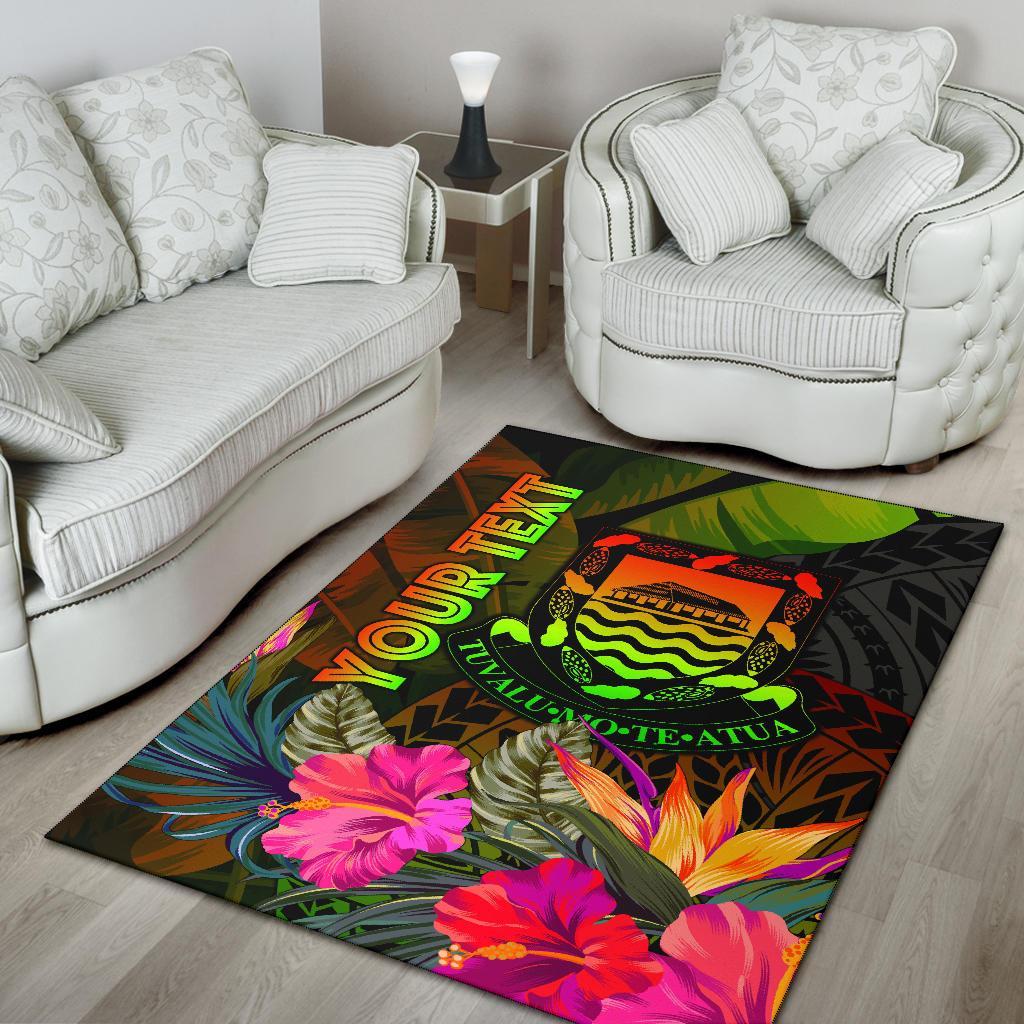 Tuvalu Polynesian Personalised Area Rug - Hibiscus and Banana Leaves