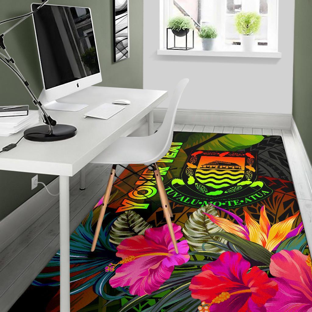Tuvalu Polynesian Personalised Area Rug - Hibiscus and Banana Leaves