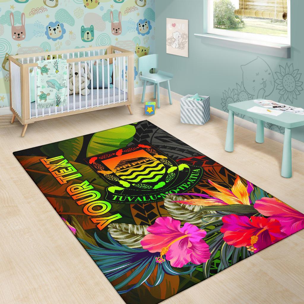 Tuvalu Polynesian Personalised Area Rug - Hibiscus and Banana Leaves