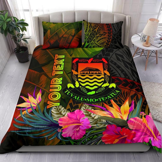 Tuvalu Polynesian Personalised Bedding Set - Hibiscus And Banana Leaves