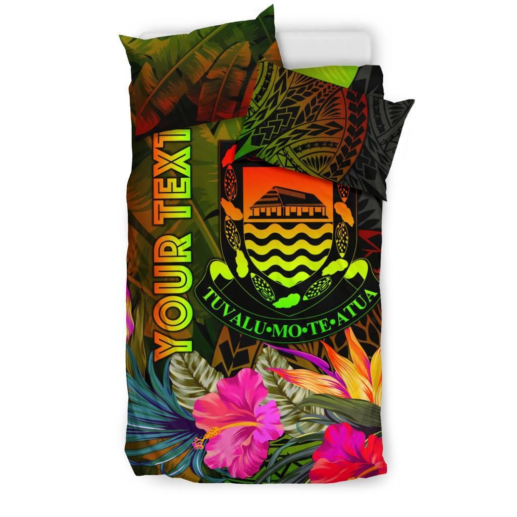 Tuvalu Polynesian Personalised Bedding Set - Hibiscus And Banana Leaves