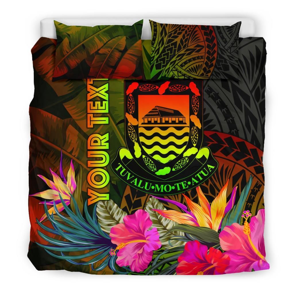 Tuvalu Polynesian Personalised Bedding Set - Hibiscus And Banana Leaves