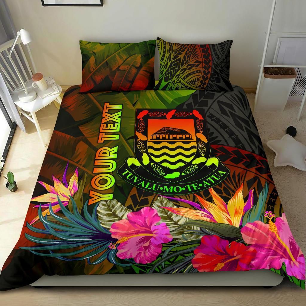 Tuvalu Polynesian Personalised Bedding Set - Hibiscus And Banana Leaves