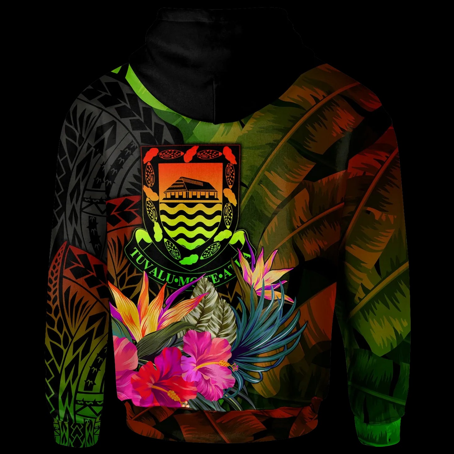 Tuvalu Polynesian Personalised Hoodie -  Hibiscus and Banana Leaves