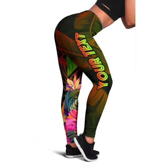 Tuvalu Polynesian Personalised Legging -  Hibiscus and Banana Leaves