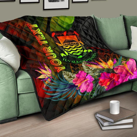 Tuvalu Polynesian Personalised Premium Quilt -  Hibiscus and Banana Leaves