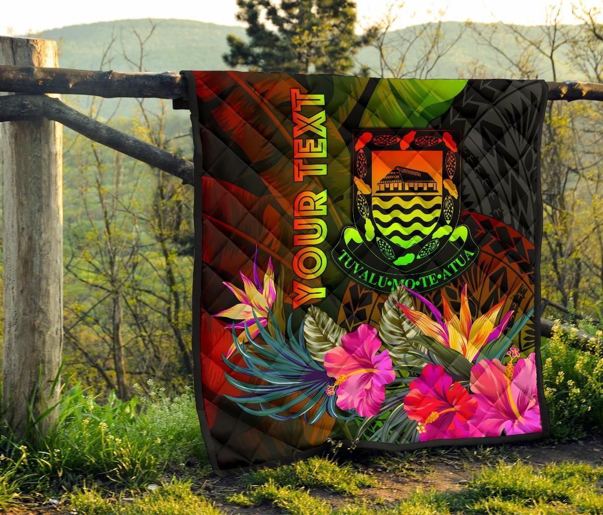Tuvalu Polynesian Personalised Premium Quilt -  Hibiscus and Banana Leaves