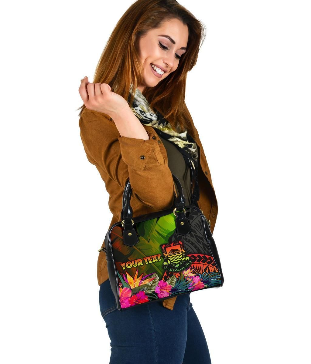 Tuvalu Polynesian Personalised Shoulder Handbag - Hibiscus And Banana Leaves