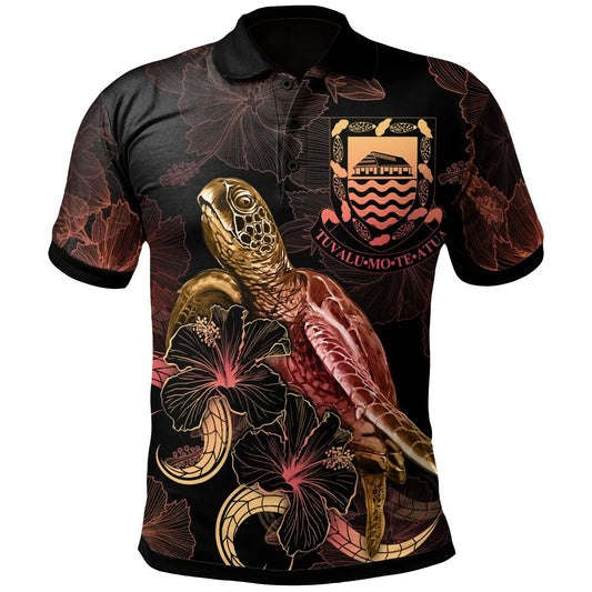 Tuvalu Polynesian Polo Shirt - Turtle With Blooming Hibiscus Gold