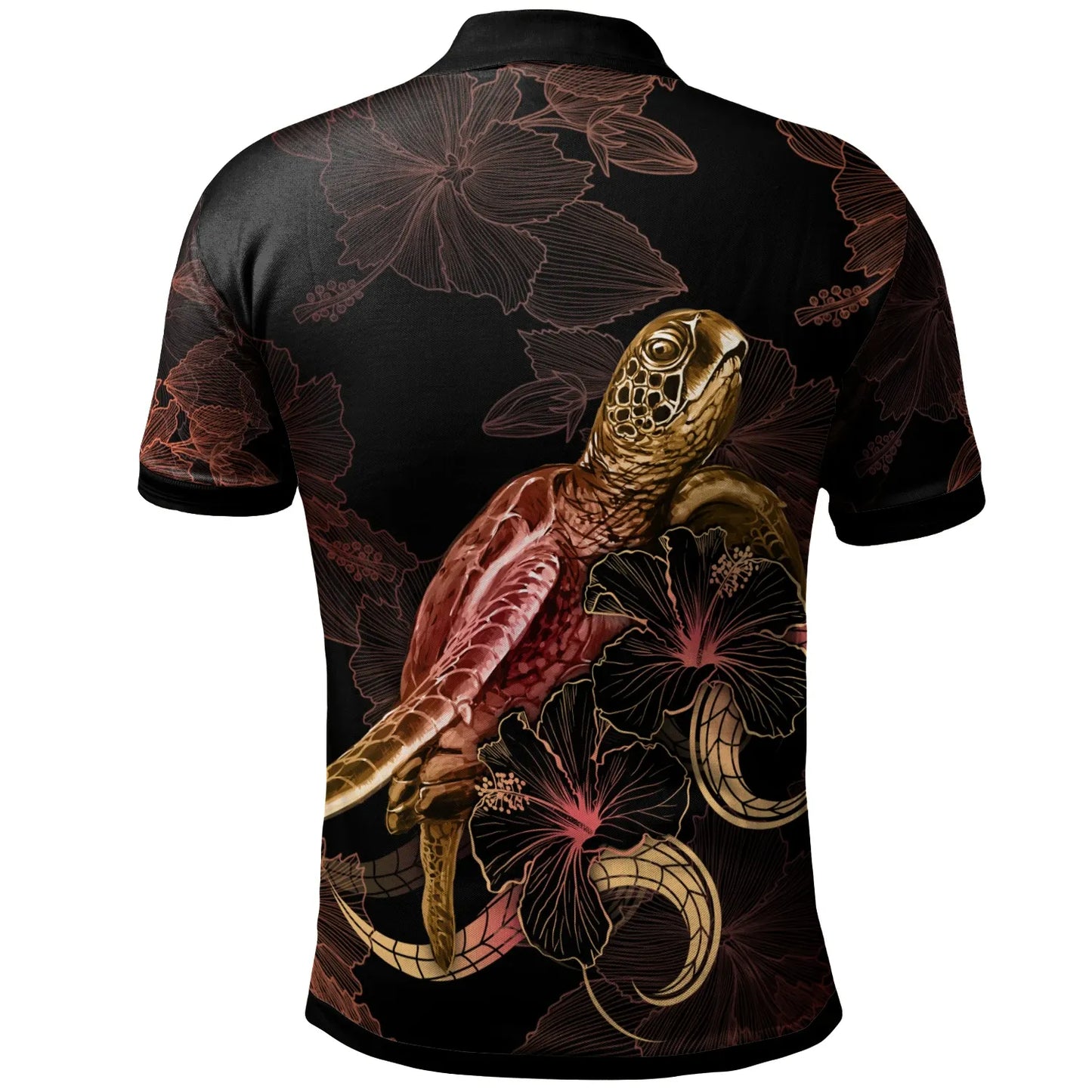 Tuvalu Polynesian Polo Shirt - Turtle With Blooming Hibiscus Gold
