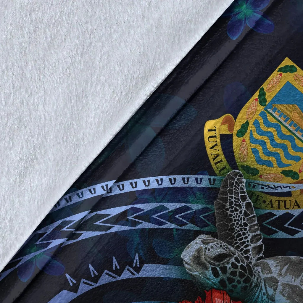 Tuvalu Polynesian Premium Blanket - Blue Turtle Hibiscus