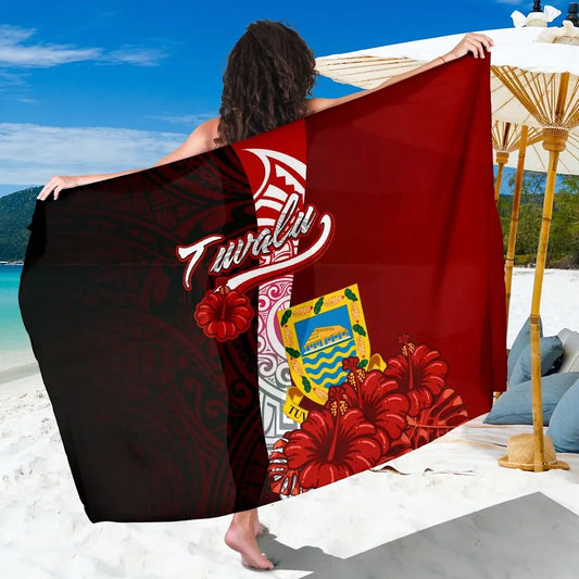 Tuvalu Polynesian Sarong - Coat Of Arm With Hibiscus