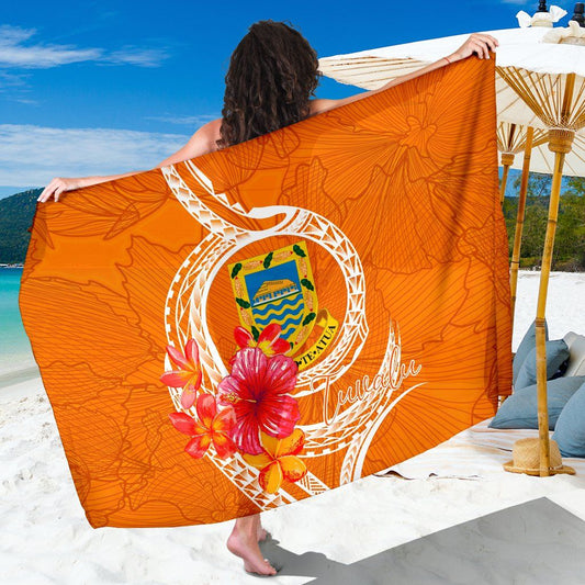 Tuvalu Polynesian Sarong - Orange Floral With Seal