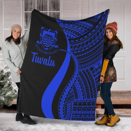 Tuvalu Premium Blanket - Blue Polynesian Tentacle Tribal Pattern