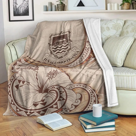 Tuvalu Premium Blanket - Hibiscus Flowers Vintage Style