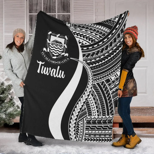 Tuvalu Premium Blanket - White Polynesian Tentacle Tribal Pattern
