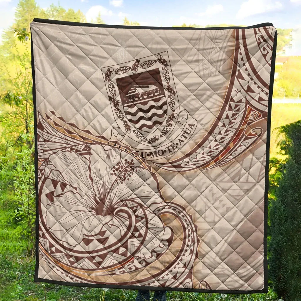 Tuvalu Premium Quilt - Hibiscus Flowers Vintage Style