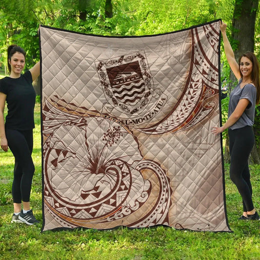 Tuvalu Premium Quilt - Hibiscus Flowers Vintage Style