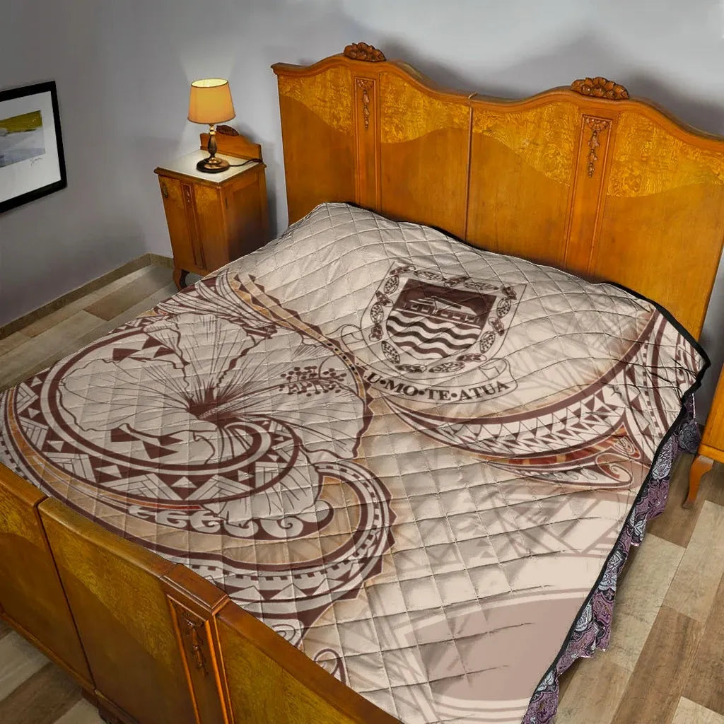 Tuvalu Premium Quilt - Hibiscus Flowers Vintage Style