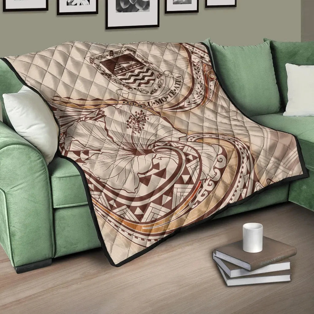 Tuvalu Premium Quilt - Hibiscus Flowers Vintage Style