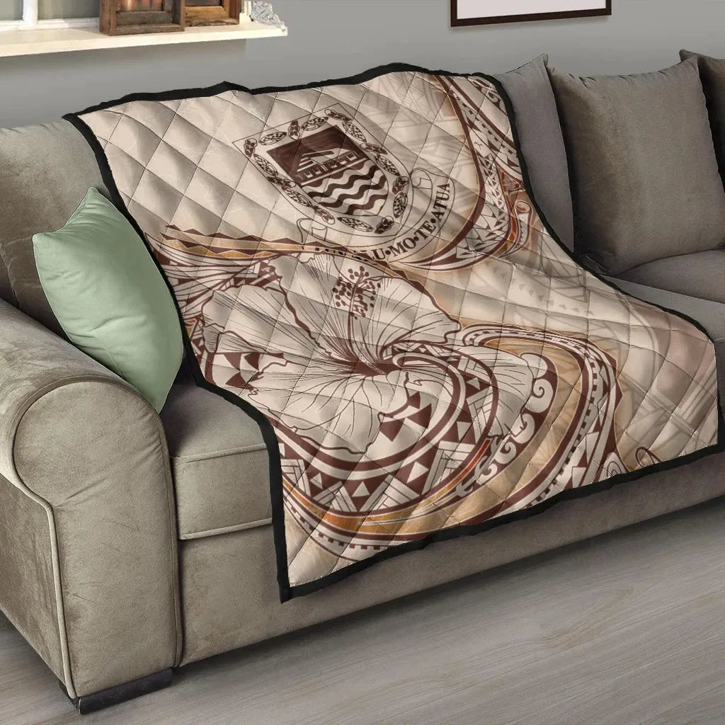 Tuvalu Premium Quilt - Hibiscus Flowers Vintage Style