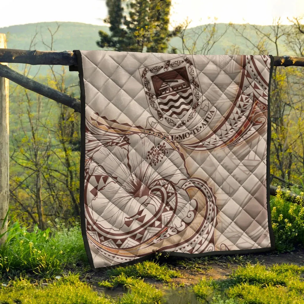 Tuvalu Premium Quilt - Hibiscus Flowers Vintage Style