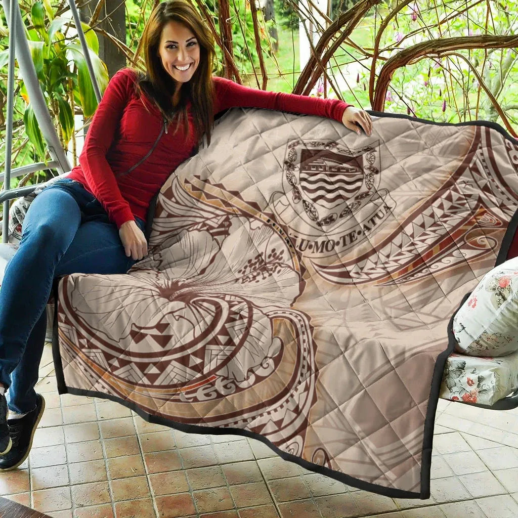Tuvalu Premium Quilt - Hibiscus Flowers Vintage Style