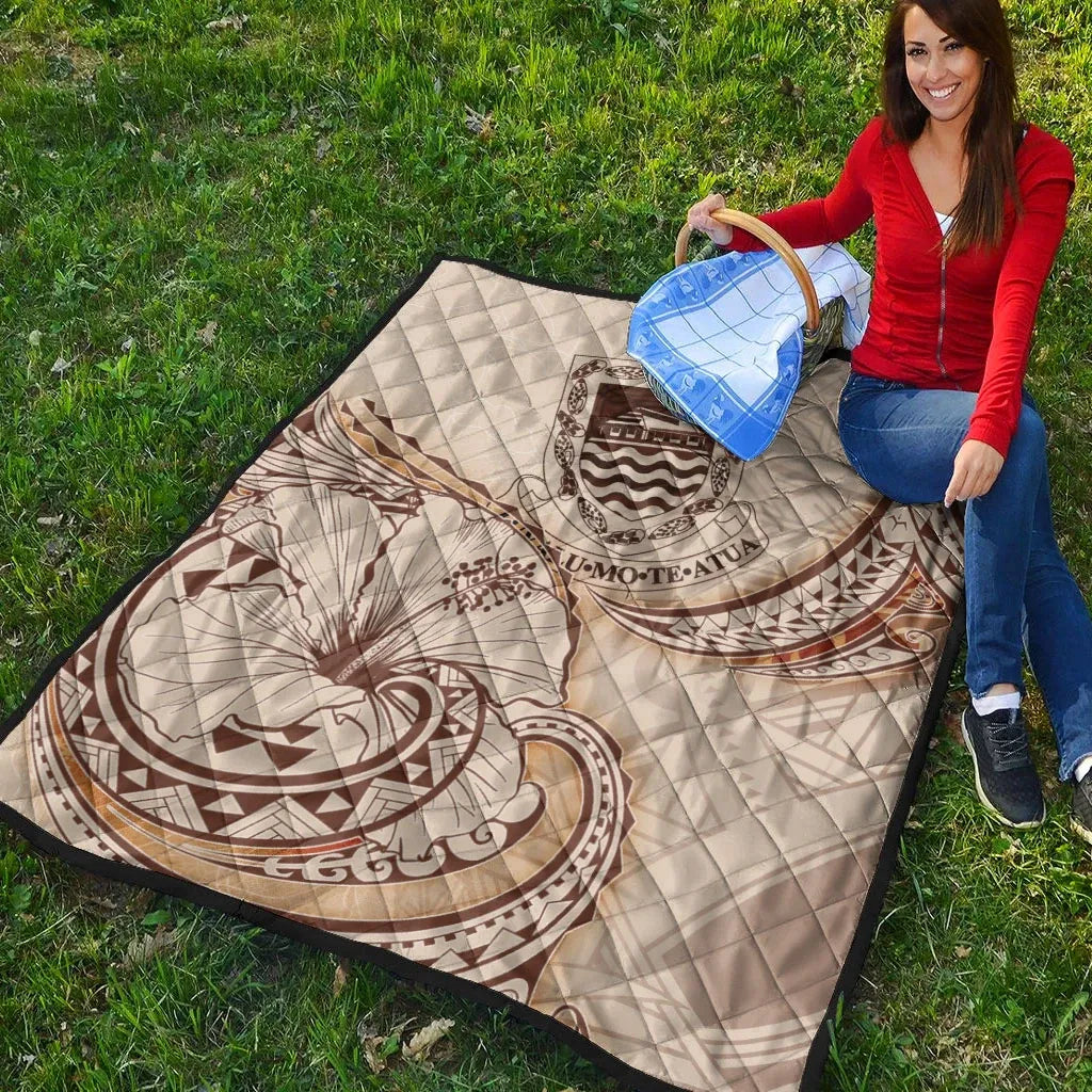 Tuvalu Premium Quilt - Hibiscus Flowers Vintage Style