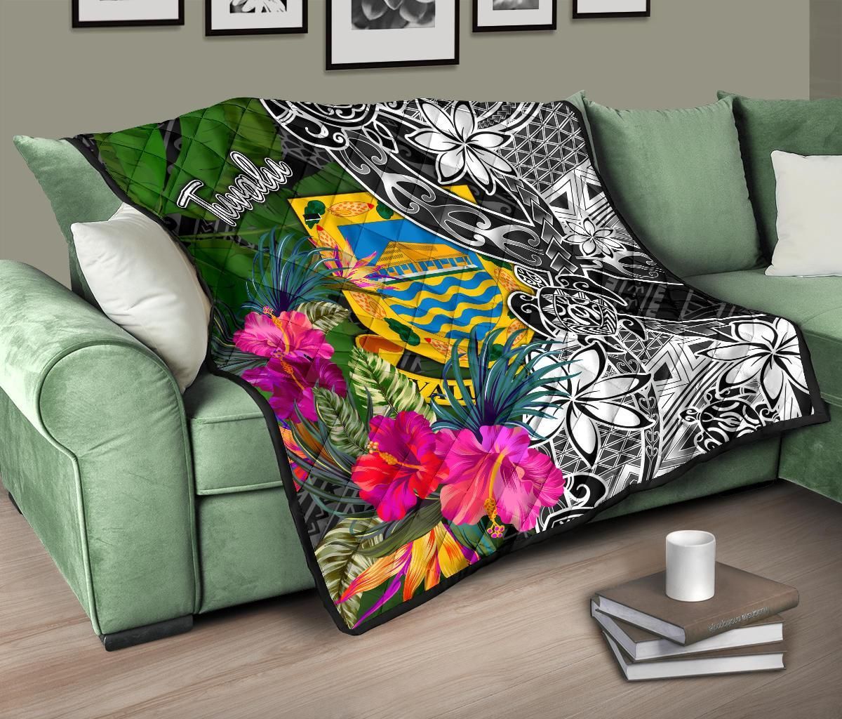 Tuvalu Premium Quilt - Turtle Plumeria Banana Leaf