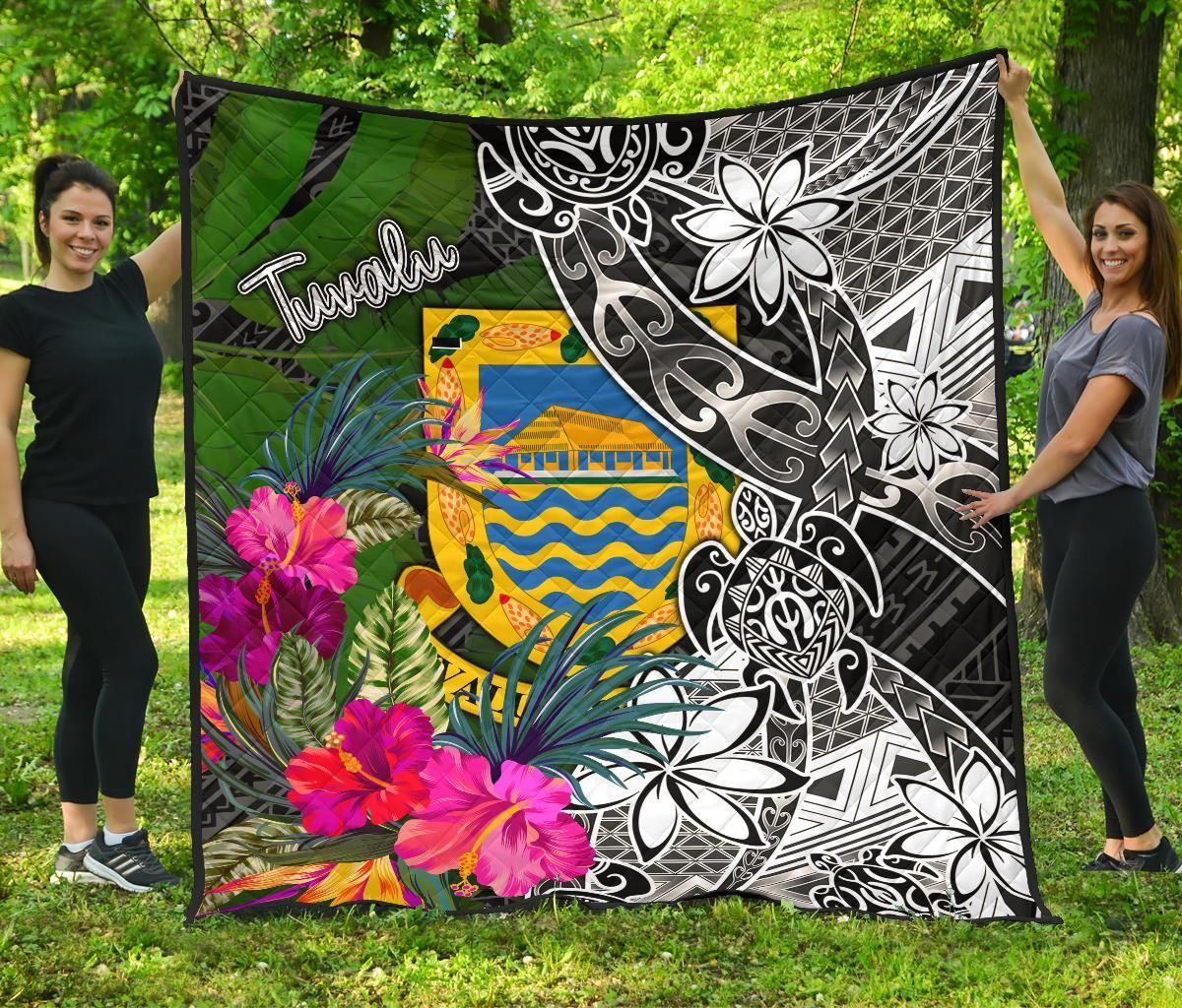 Tuvalu Premium Quilt - Turtle Plumeria Banana Leaf