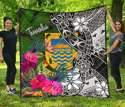 Tuvalu Premium Quilt - Turtle Plumeria Banana Leaf