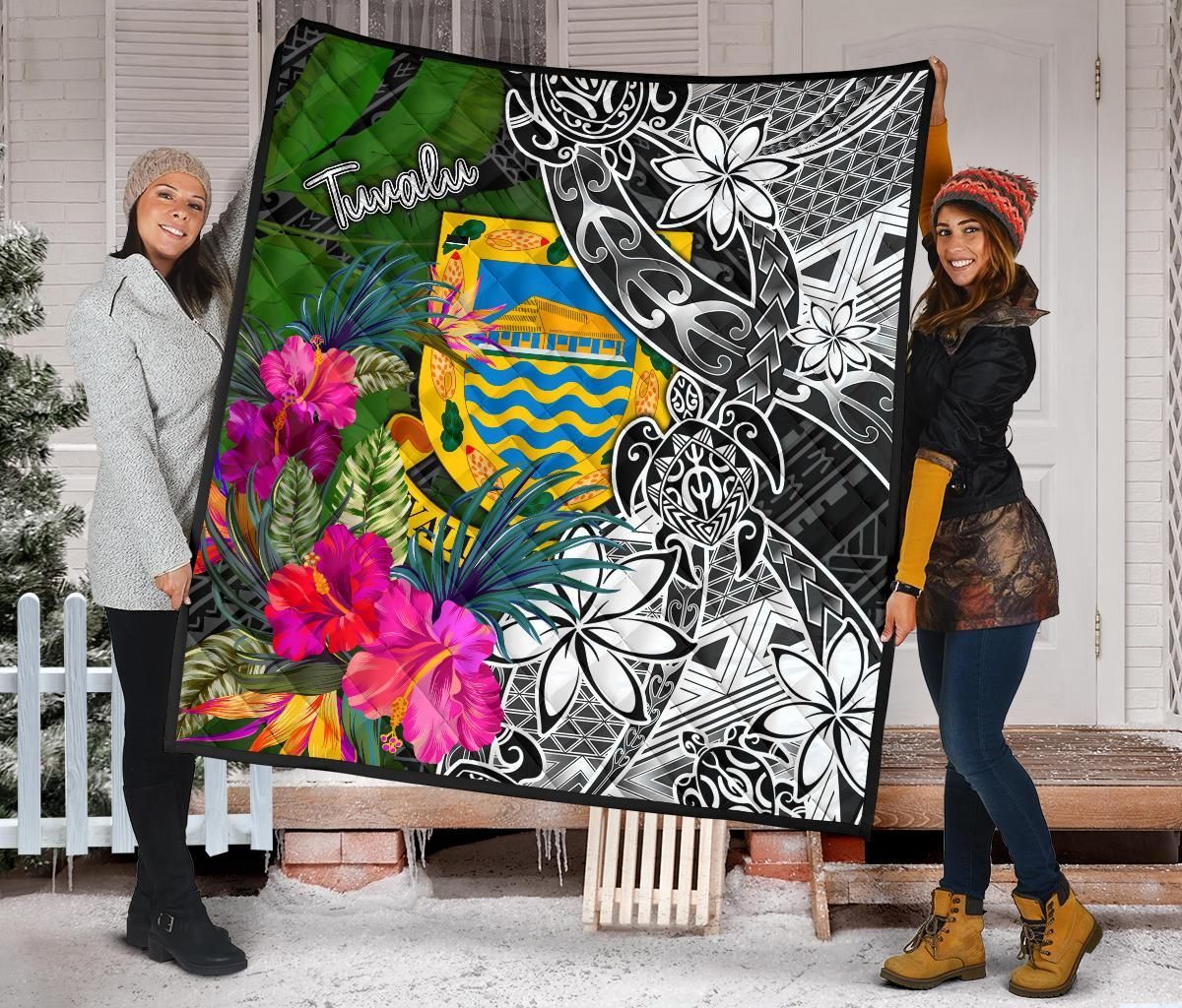 Tuvalu Premium Quilt - Turtle Plumeria Banana Leaf