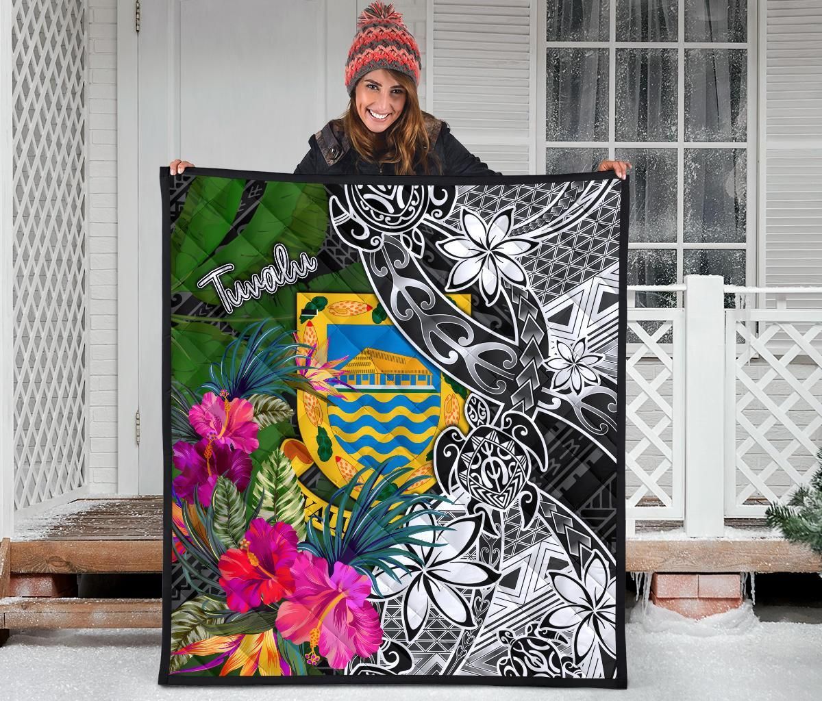 Tuvalu Premium Quilt - Turtle Plumeria Banana Leaf