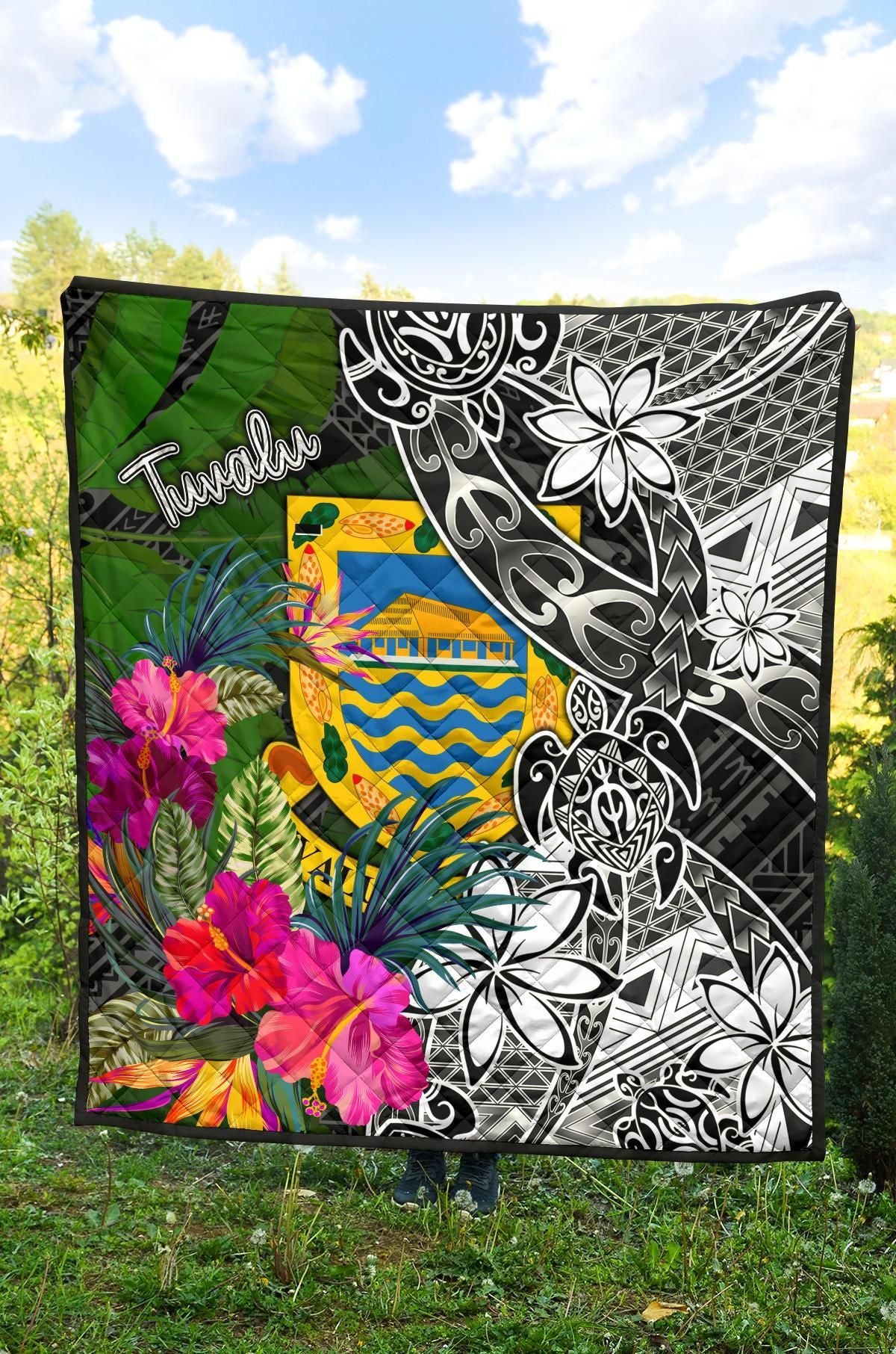 Tuvalu Premium Quilt - Turtle Plumeria Banana Leaf