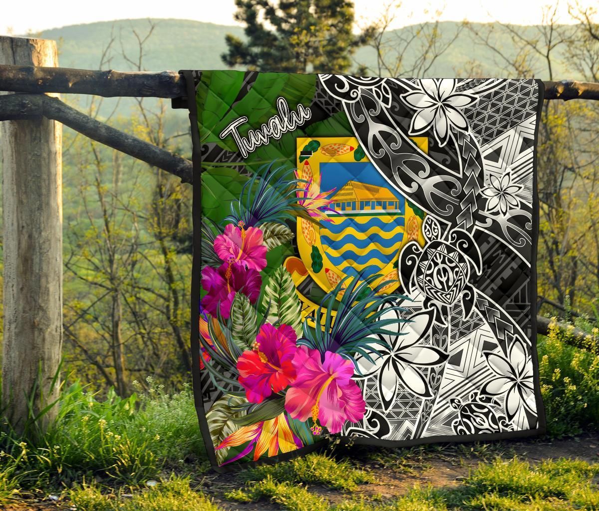Tuvalu Premium Quilt - Turtle Plumeria Banana Leaf