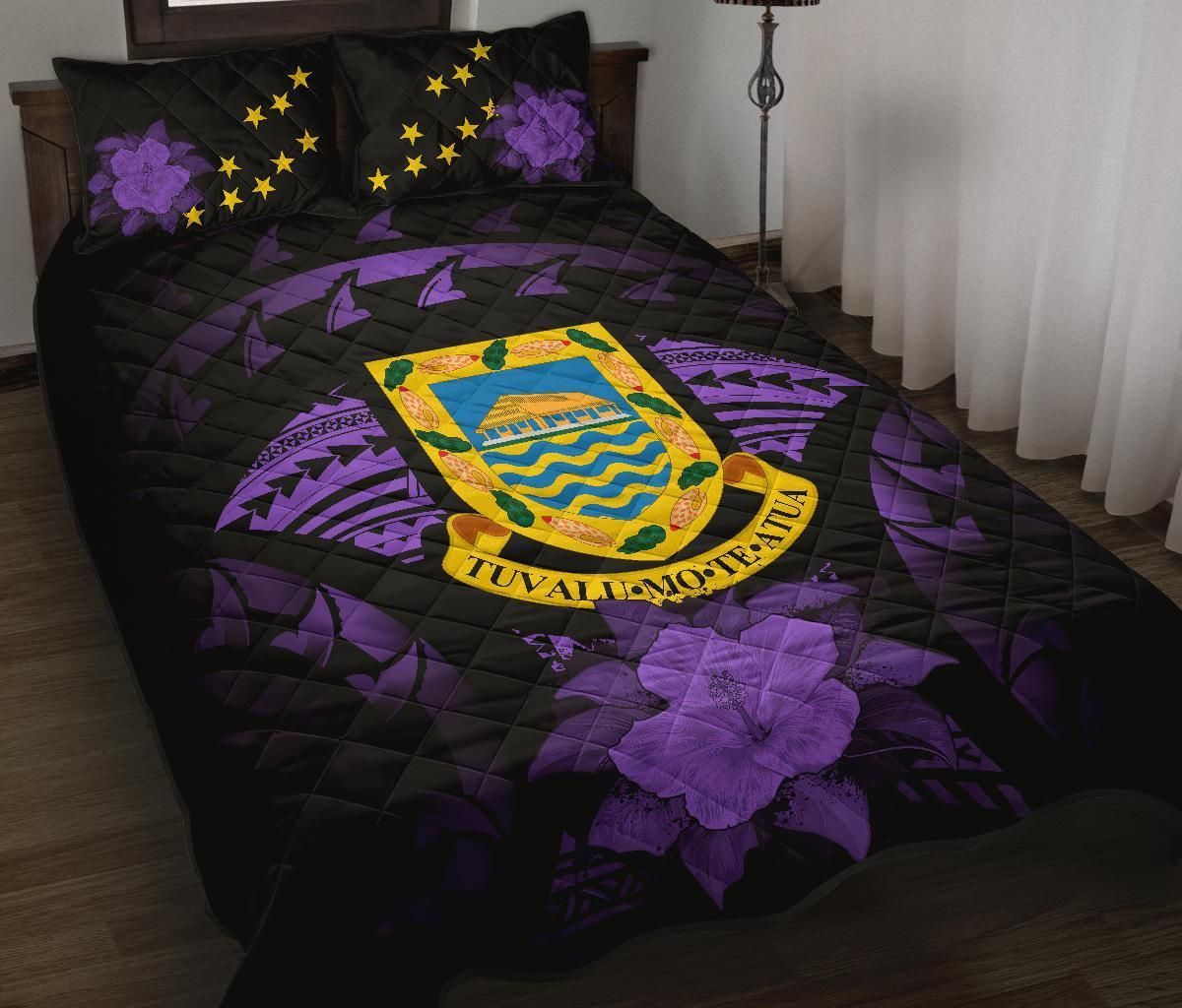 Tuvalu Polynesian Quilt Bed Set Hibiscus Purple