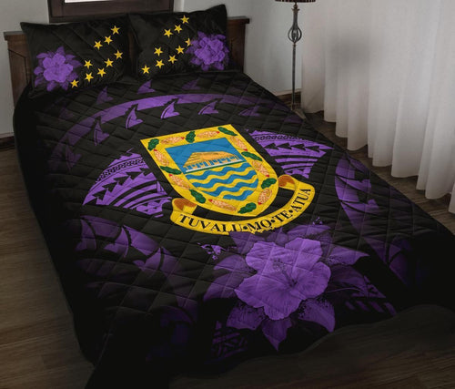 Tuvalu Polynesian Quilt Bed Set Hibiscus Purple