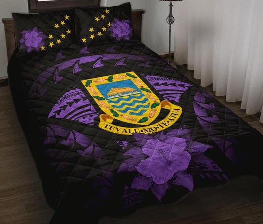 Tuvalu Polynesian Quilt Bed Set Hibiscus Purple