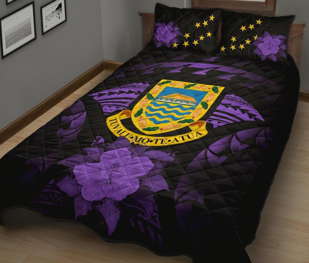 Tuvalu Polynesian Quilt Bed Set Hibiscus Purple